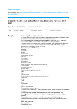 Global Coffee Shops & Cafes Market Size, Status and Forecast 2019- 2025