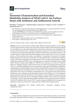 Taxonomic Characterization and Secondary Metabolite Analysis of NEAU-Wh3-1: an Embleya Strain with Antitumor and Antibacterial Activity