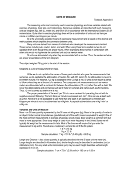 UNITS of MEASURE Textbook Appendix A