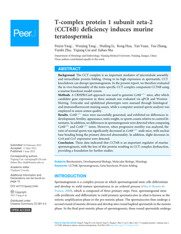 CCT6B) Deficiency Induces Murine Teratospermia