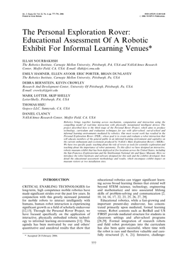 The Personal Exploration Rover: Educational Assessment of a Robotic Exhibit for Informal Learning Venues*