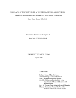 Correlates of Texas Standard Ap Charter Campuses and How They