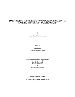 Investigating Foodborne Cryptosporidium and Giardia in Clams Harvested Near Iqaluit, Nunavut