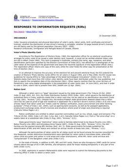 Issuance Procedures and Physical Description of Voter's Cards, Ration