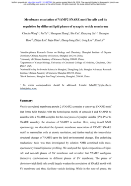 Membrane Association of VAMP2 SNARE Motif in Cells and Its Regulation by Different Lipid Phases of Synaptic Vesicle Membrane Manuscript