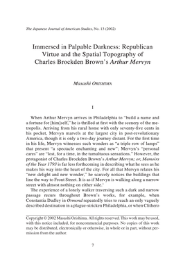 Republican Virtue and the Spatial Topography of Charles Brockden Brown’S Arthur Mervyn