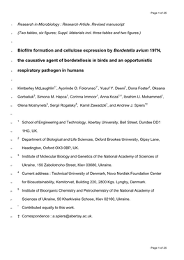 Biofilm Formation and Cellulose Expression by Bordetella Avium 197N