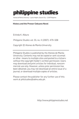 History and the Prewar Cebuano Novel