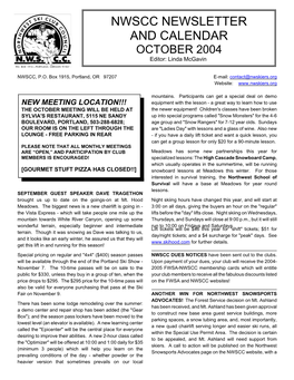 NWSCC NEWSLETTER and CALENDAR OCTOBER 2004 Editor: Linda Mcgavin