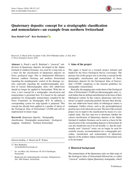 Quaternary Deposits: Concept for a Stratigraphic Classification and Nomenclature—An Example from Northern Switzerland