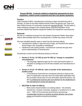 Kansas SB 426: Contracts Relating to Dealership Agreements for Farm Equipment, Outdoor Power Equipment and Lawn and Garden Equipment