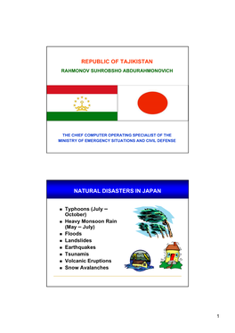 Republic of Tajikistan Natural Disasters in Japan