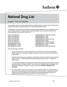 National Drug List Drug List — Four Tier Drug Plan