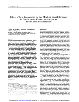 Effects of Soya Consumption for One Month on Steroid Hormones in Premenopausal Women: Implications for Breast Cancer Risk Reduction’