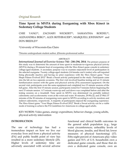 Time Spent in MVPA During Exergaming with Xbox Kinect in Sedentary College Students