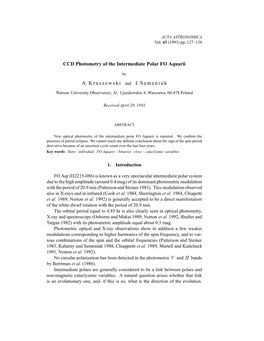 CCD Photometry of the Intermediate Polar FO Aquarii A. Kruszewski And