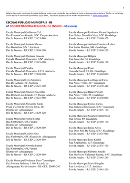 ESCOLAS PÚBLICAS MUNICIPAIS - RJ 6ª COORDENADORIA REGIONAL DE ENSINO – 69 Escolas