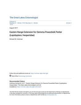 Eastern Range Extension for Oarisma Powesheik Parker (Lepidoptera: Hesperiidae)