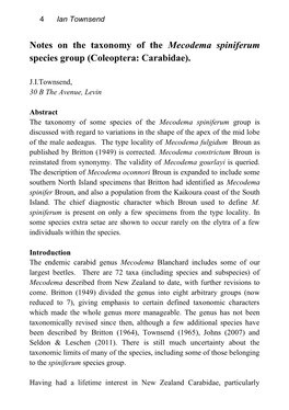 Notes on the Taxonomy of the Mecodema Spiniferum Species Group (Coleoptera: Carabidae)