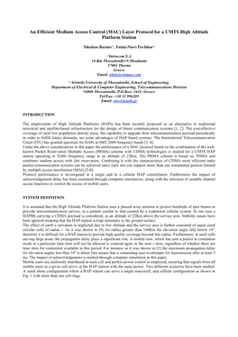 An Efficient Medium Access Control (MAC) Layer Protocol for a UMTS High Altitude Platform Station