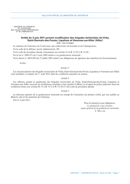 Arrêté Du 3 Juin 2011 Portant Modification Des Brigades