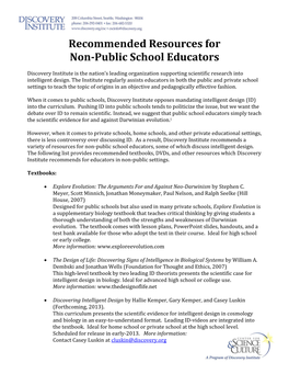 Recommended Resources for Non-Public School Educators
