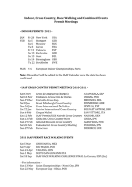 IAAF Permit Schedule 2011