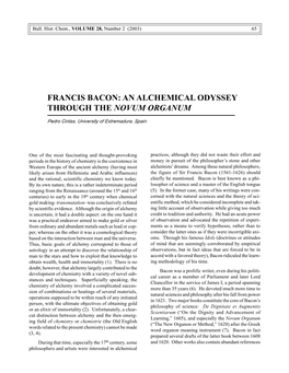 Francis Bacon: an Alchemical Odyssey Through the Novum Organum