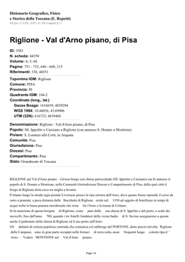 Riglione - Val D'arno Pisano, Di Pisa