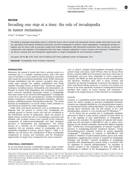 The Role of Invadopodia in Tumor Metastasis