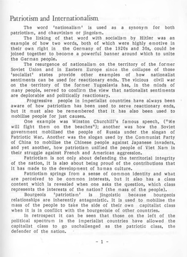 Patriotism and Internationalism the Word 'Nationalism' Is Used As a Synonym for Both Patriotism, and Chauvinism Or Jingoism