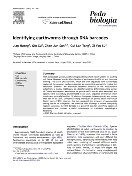 Identifying Earthworms Through DNA Barcodes