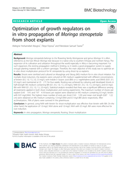 Optimization of Growth Regulators on in Vitro Propagation of Moringa