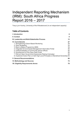 South Africa Progress Report 2016 – 2017