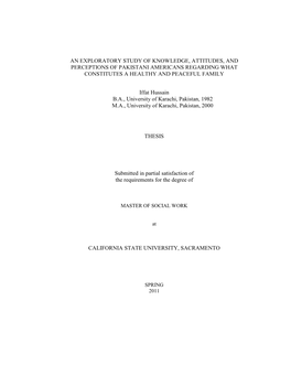 An Exploratory Study of Knowledge, Attitudes, and Perceptions of Pakistani Americans Regarding What Constitutes a Healthy and Peaceful Family