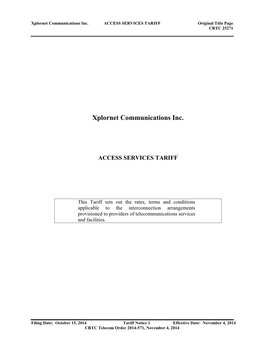 ACCESS SERVICES TARIFF Original Title Page CRTC 25271