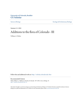 Additions to the Flora of Colorado - III William A