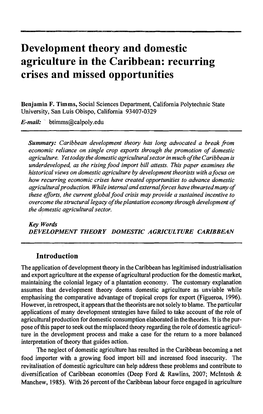 Development Theory and Domestic Agriculture in the Caribbean: Recurring Crises and Missed Opportunities