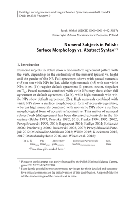 Numeral Subjects in Polish: Surface Morphology Vs