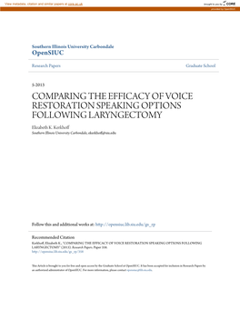 Comparing the Efficacy of Voice Restoration Speaking Options Following Laryngectomy