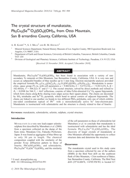 The Crystal Structure of Munakataite, Pb2cu2(Se O3)(SO4)(OH)