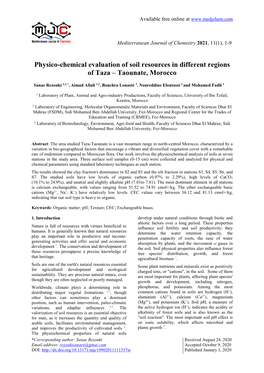 Physico-Chemical Evaluation of Soil Resources in Different Regions of Taza – Taounate, Morocco