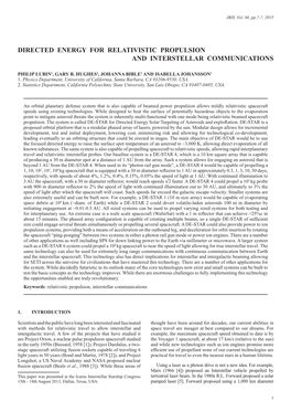 Directed Energy for Relativistic Propulsion and Interstellarjbis, Vol