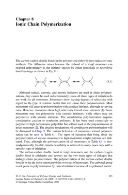 Chapter 8 Ionic Chain Polymerization