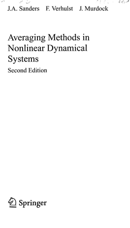 Averaging Methods in Nonlinear Dynamical Systems Second Edition