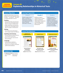 Lesson 4B OVERVIEW Explaining Relationships in Historical Texts