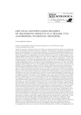 Life Cycle and Population Dynamics of Helicodonta Obvoluta (O. F. Müller, 1774) (Gastropoda: Pulmonata: Helicidae)