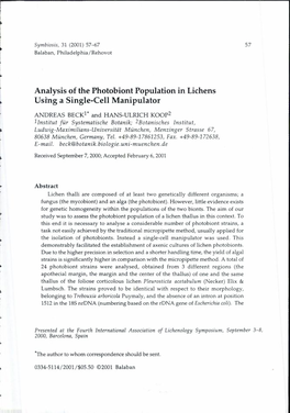 Analysis of the Photobiont Population in Lichens Using a Single-Cell Manipulator