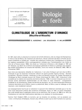 CLIMATOLOGIE DE L'arboretum D'amance (Meurthe-Et-Moselle)