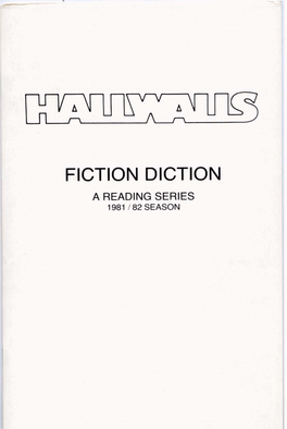Fiction Diction a Reading Series 1981 I82 Season Fiction Diction